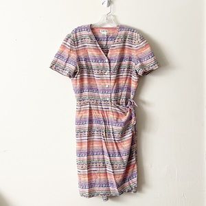 Vintage Talbots 80s Geometric Print 100% Silk Wrap Dress Size 10